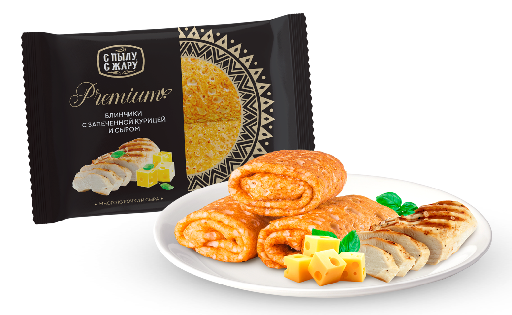 Crepes envelopes with baked chicken and PREMIUM cheese, 300 gr.