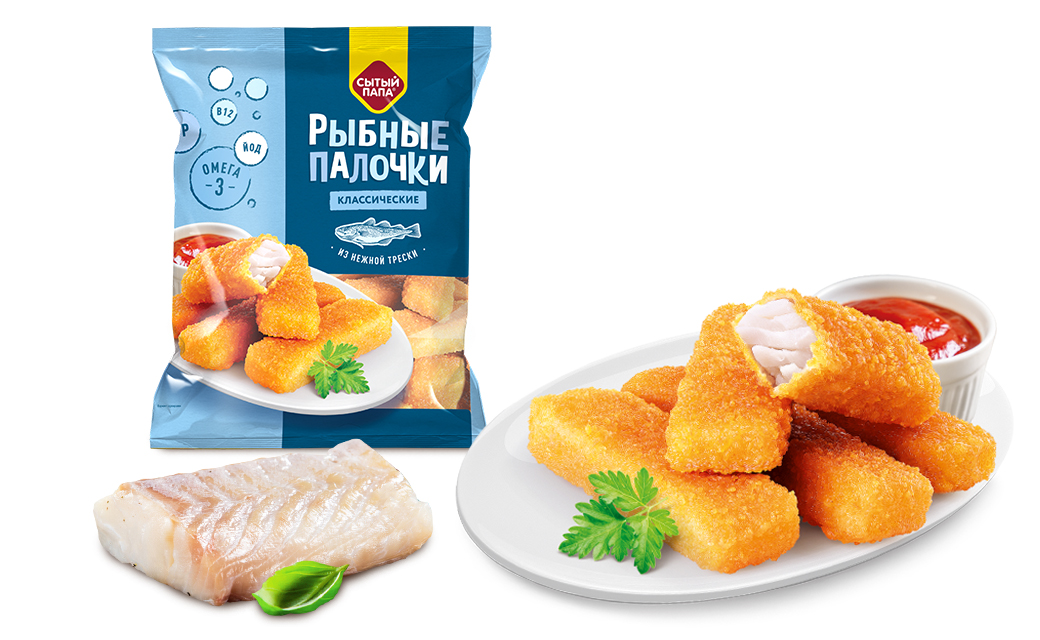 Crispy cod sticks in breading, 375 gr.