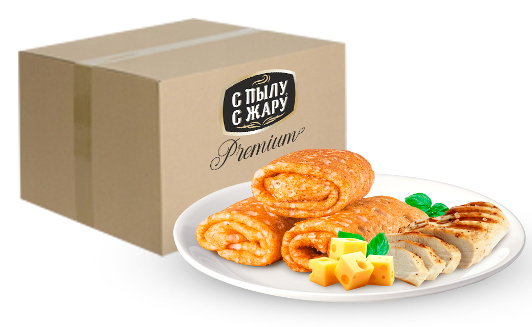 Crepes envelopes with baked chicken and PREMIUM cheese